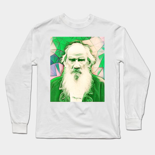 Leo Tolstoy Green Portrait | Leo Tolstoy Artwork 8 Long Sleeve T-Shirt by JustLit